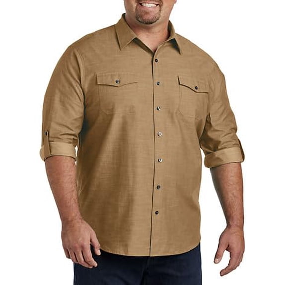 Synrgy by DXL Men's Big and Tall Slub Officer Sport Shirt Kangaroo Brown 3XLT