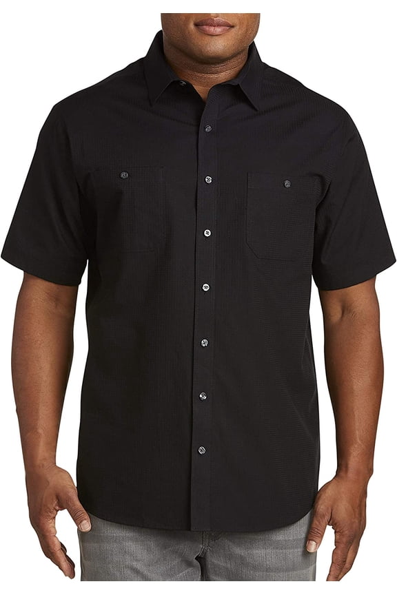 by DXL Men's Big and Tall Textured Solid Sport Shirt, Black, 1XL