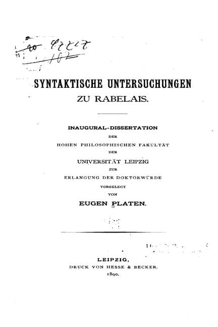 Syntaktische Untersuchungen zu Rabelais (Paperback)