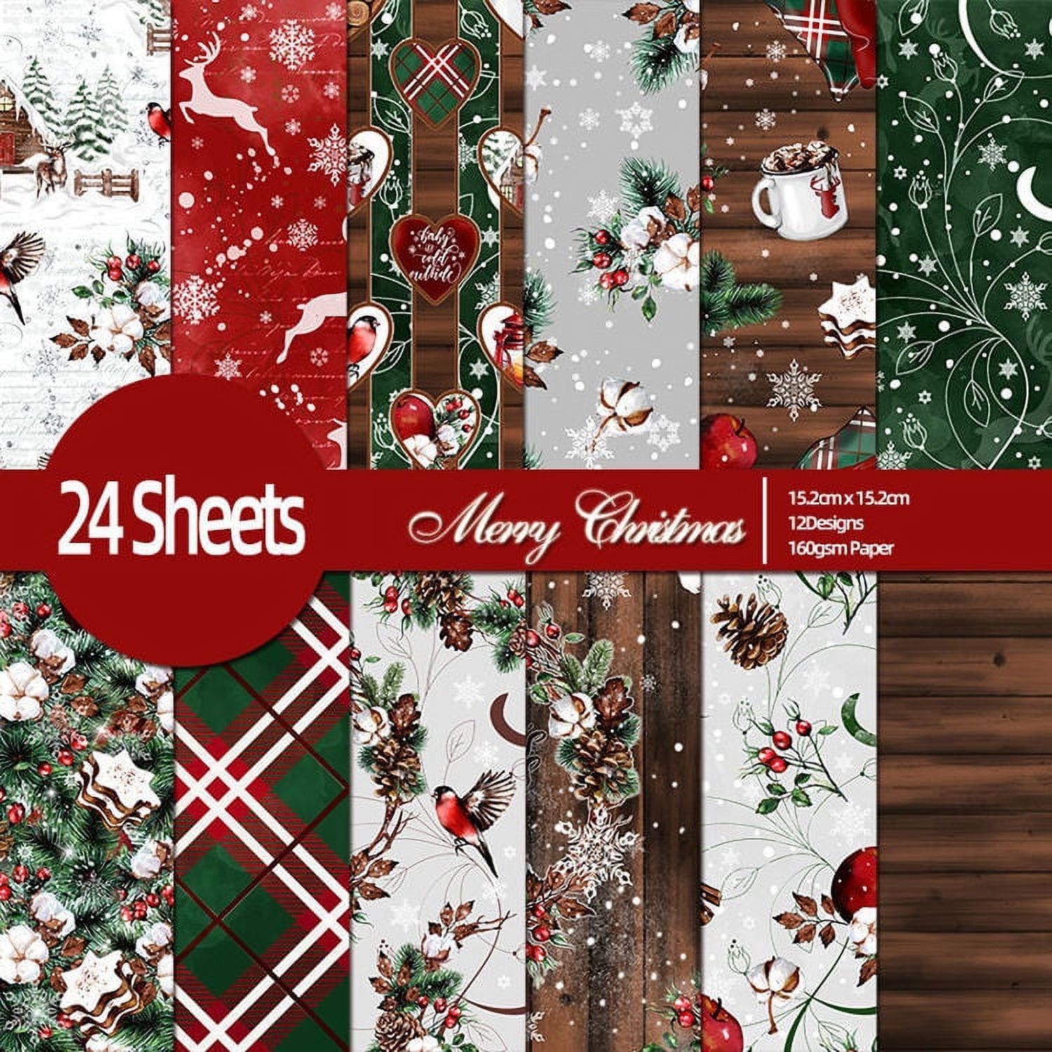 Syntego 24 Sheets, 12 Designs Rustic Merry Christmas Decorative Acid