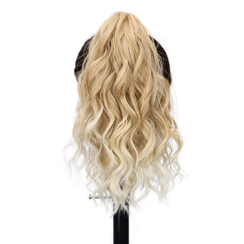 Synthetic 14Inch Short Wavy Brown Blonde Ponytail Hair Extension Claw Clip in Hairpiece   Style for Women