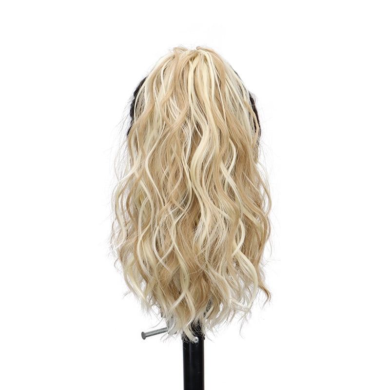 Synthetic 14Inch Short Wavy Brown Blonde Ponytail Hair Extension Claw Clip in Hairpiece   Style for Women