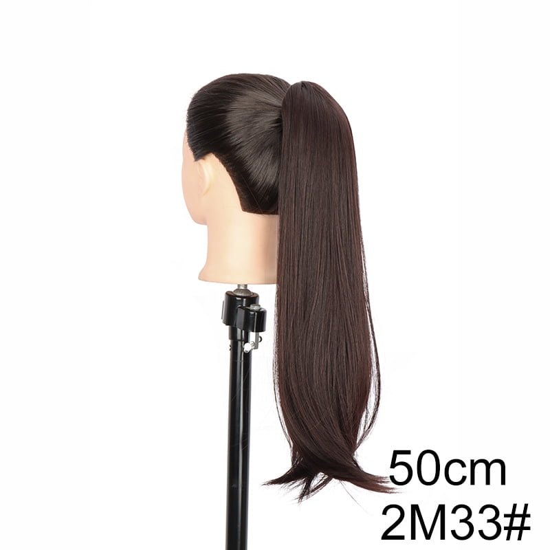 Synthetic 16Inch/20Inch Long Straight Grab Clip In Ponytail Hair Extensions Black Hairpiece for Women Hair Accessories