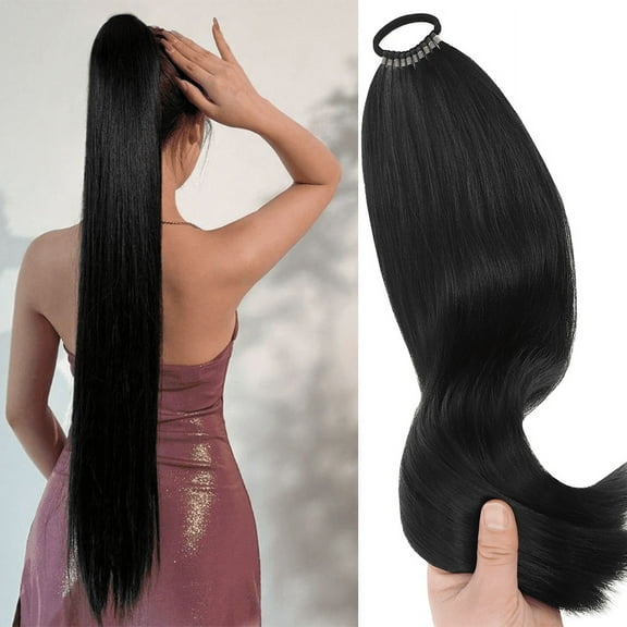 Synthetic 18inch/20inch/22inch/24inch/26inch/28inch/32inch long straight wig ponytail, headband ponytail, elastic rope ponytail