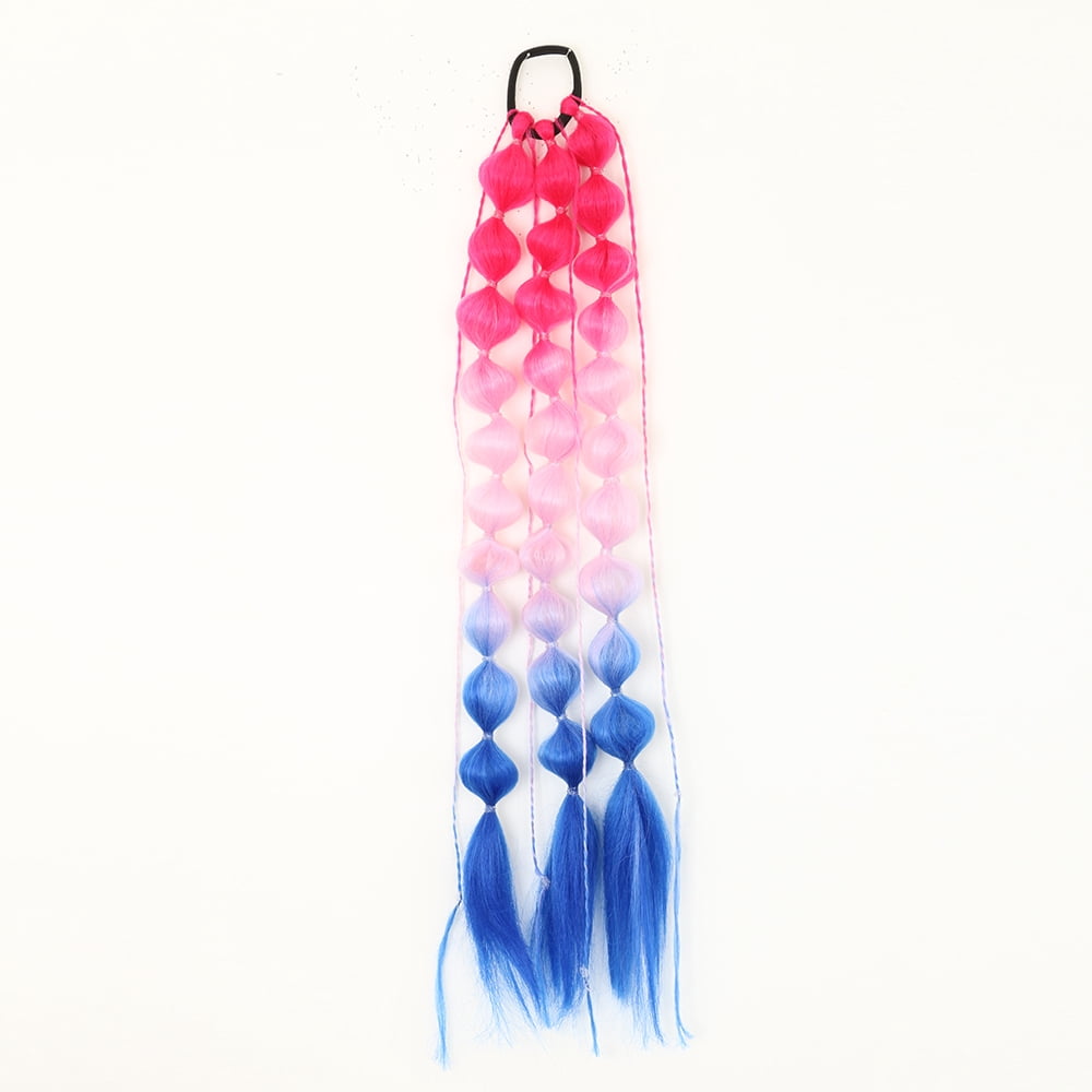 Synthetic 1Pcs Ponytail Extension Corlorful Bubble Braid Long Lantern Hairpieces Braided Ponytail with Hair Tie Straight Hairpie