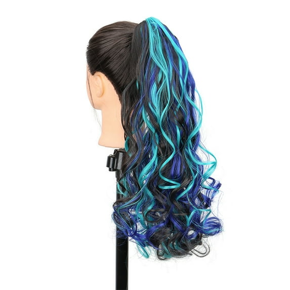 Synthetic 20Inch Long Curly Ponytail Claw Clip in Hair Extension Mixed Red Purple Hairpiece for Women