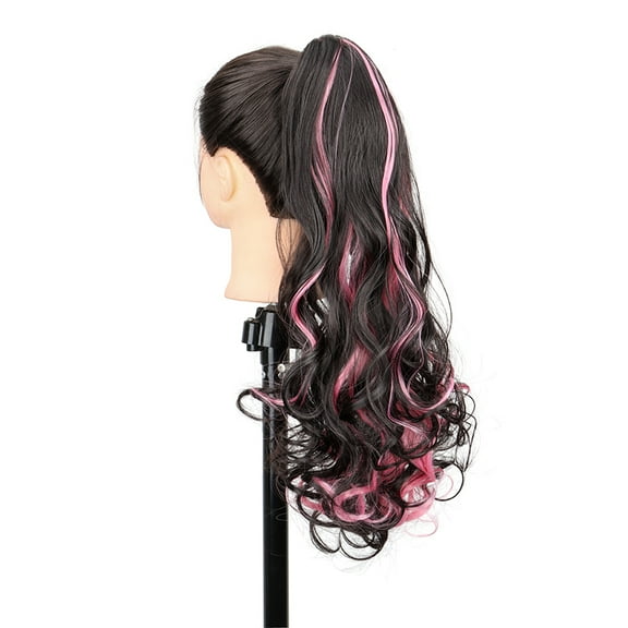 Synthetic 20Inch Long Curly Ponytail Claw Clip in Hair Extension Mixed Red Purple Hairpiece for Women