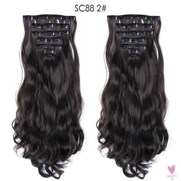 Synthetic 24 Inch, 16 Clip-in Hair Extensions. Long Wavy Hairstyle Hairpieces Heat Resistant High Temperature Fibers