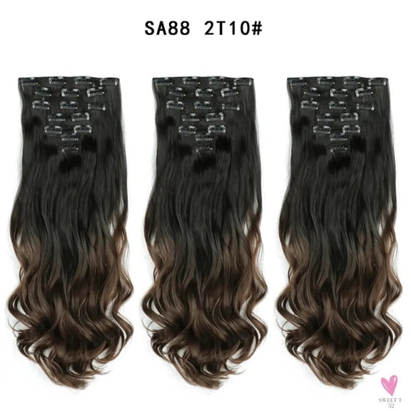 Synthetic 24 Inch, 16 Clip-in Hair Extensions. Long Wavy Hairstyle Hairpieces Heat Resistant High Temperature Fibers