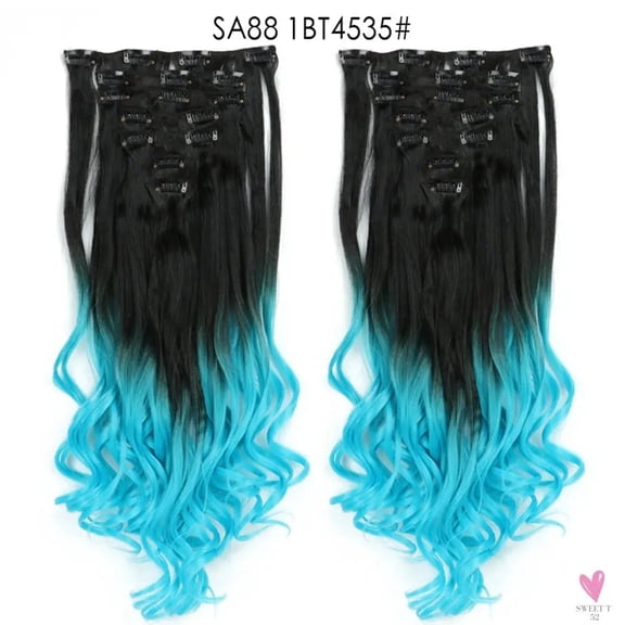 Synthetic 24 Inch, 16 Clip-in Hair Extensions. Long Wavy Hairstyle Hairpieces Heat Resistant High Temperature Fibers