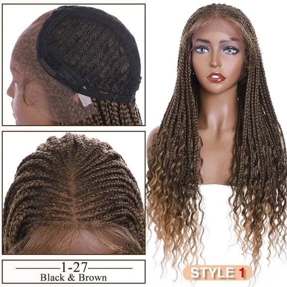 Synthetic 28'' Cornrow Braided Lace Wigs for Women and Girls - Curly Ends, Box Braided, Lace Front