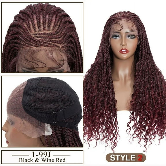 Synthetic 28'' Cornrow Braided Lace Wigs for Women and Girls - Curly Ends, Box Braided, Lace Front