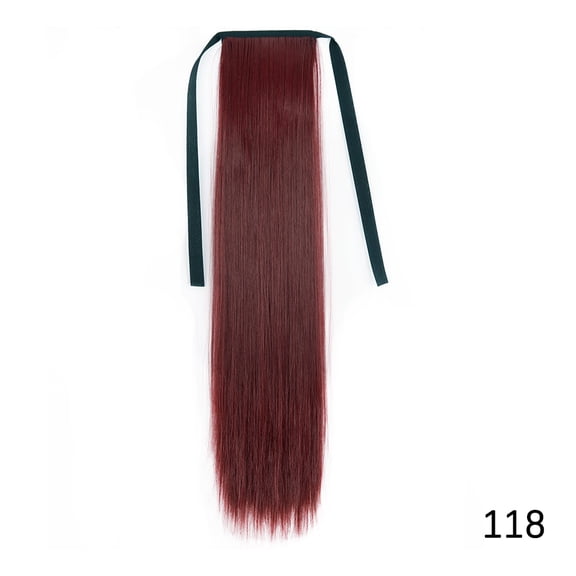 Synthetic 34 Inch Long Straight Ponytail Hair Extensions Natural Brown Wrap Around Clip In Pony Tail Hairpiece For Women