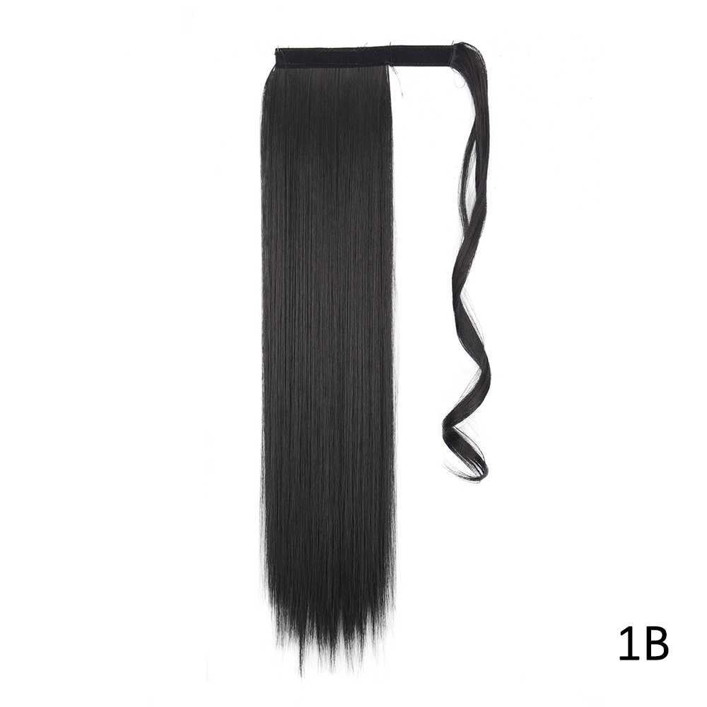 Synthetic 34 Inch Long Straight Ponytail Hair Extensions Natural Brown Wrap Around Clip In Pony Tail Hairpiece For Women