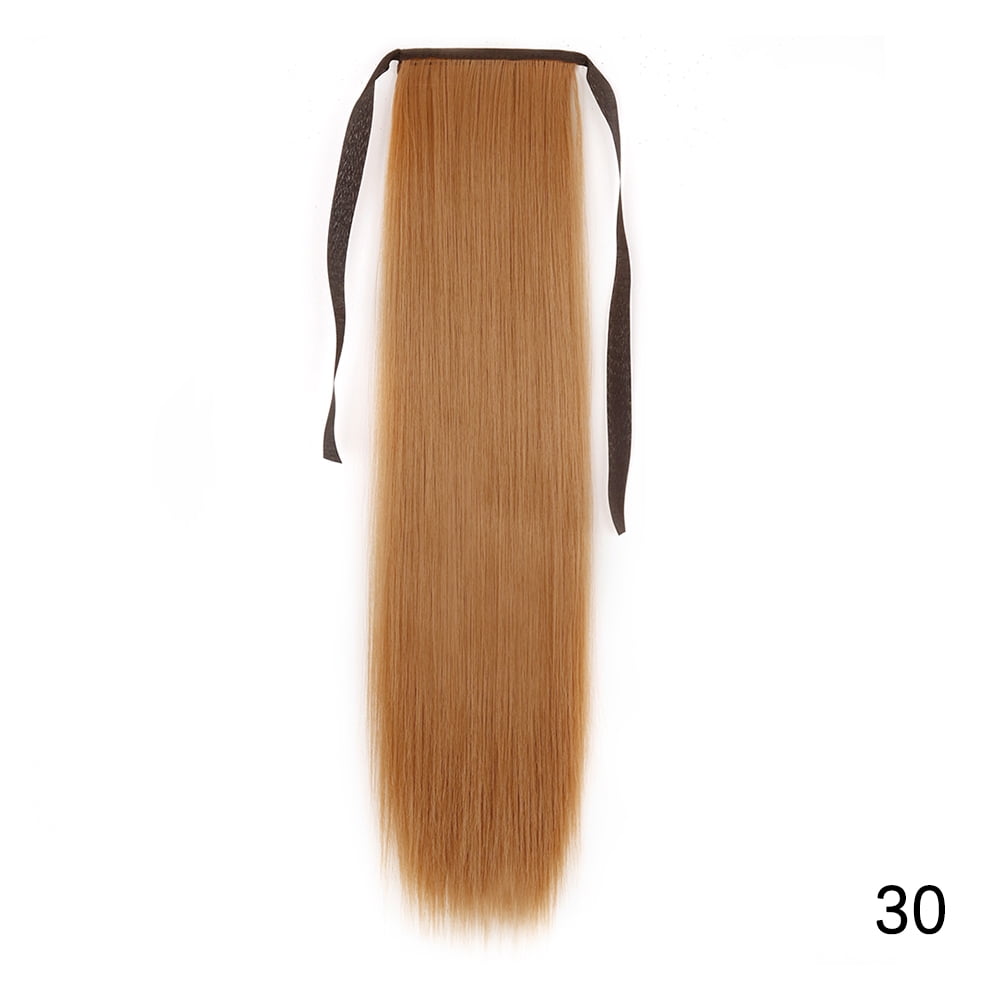 Synthetic 34 Inch Long Straight Ponytail Hair Extensions Natural Brown Wrap Around Clip In Pony Tail Hairpiece For Women