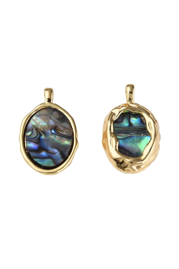 Synthetic Abalone Shell/Paua Shell Pendants with Real 18K Gold Plated Brass Findings Nickel Free Oval Colorful 20x12x3mm Hole: 1.8mm