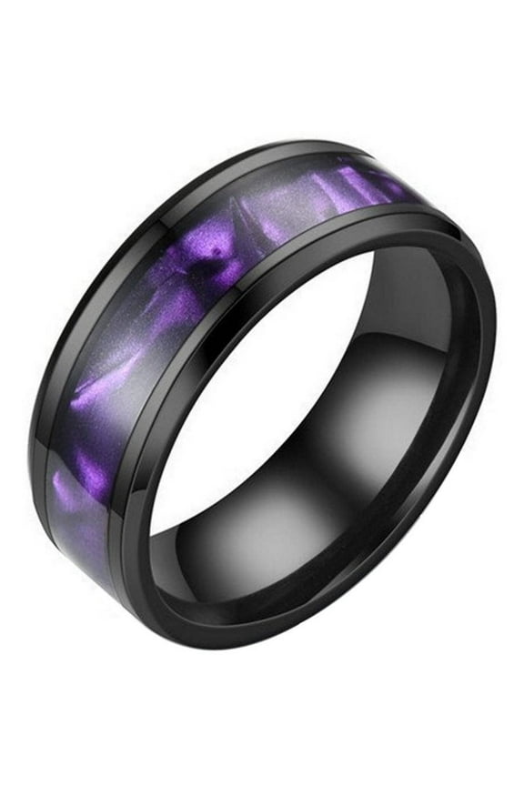 Synthetic Amethyst Ring Black Stainless Steel Purple Wedding Band