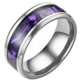 thumbnail image 1 of Synthetic Amethyst Ring Silver Stainless Steel Genderless Purple Wedding Band, 1 of 4