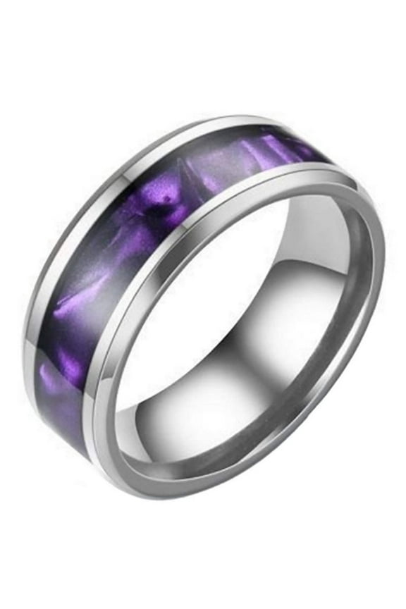 Synthetic Amethyst Ring Silver 316L Stainless Steel Purple Wedding Band Women's Men's Fantasy Forge Jewelry