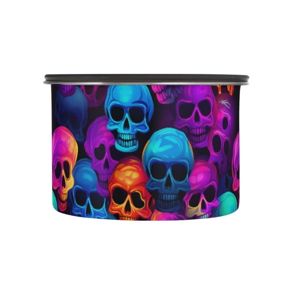 Rainbow Skulls Airtight Coffee Bean Canister 17oz Food Storage Containers with Lids For Gournd, Tea, Sugar, Flour, Rice, Cereal, Candy Cookie Jar