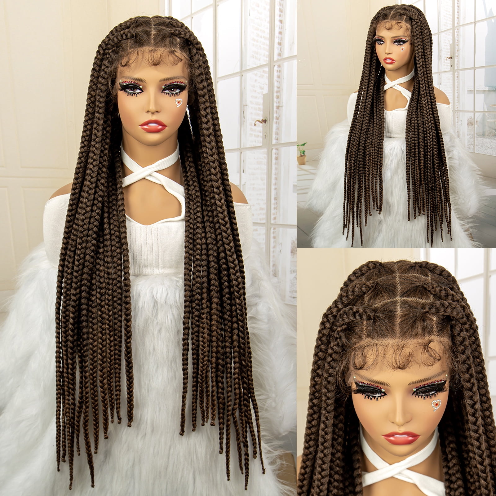 Box Braids Full Lace Wigs Install Synthetic Big Knotless Box