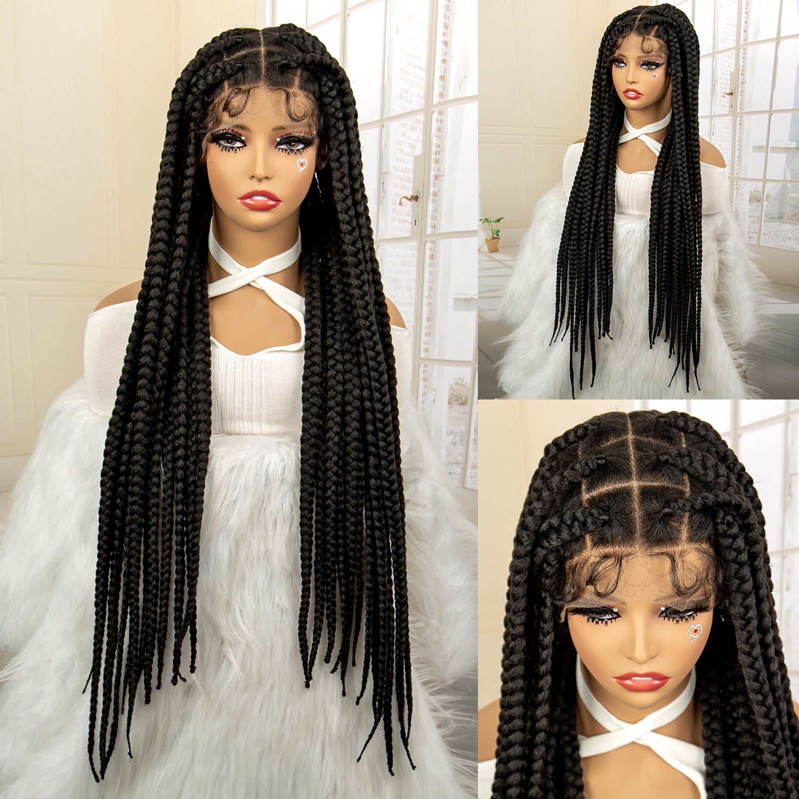 32-Inch Full Lace Front Box Braid Wig with Baby Hair, Heat Resistant Amazon.com : incoo 32 main image 2
