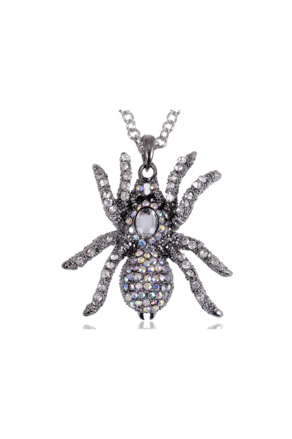 Synthetic Black Crystal Rhinestones Tarantula Spider Insect Bug Pendant Necklace