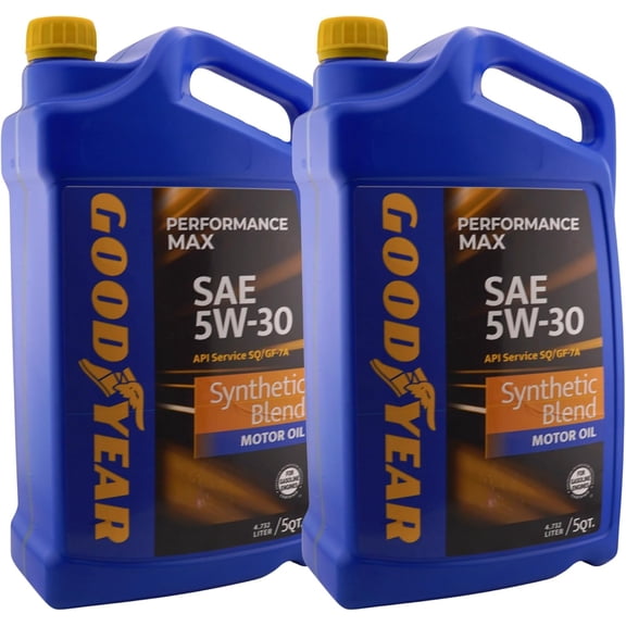 Synthetic Blend Motor Oil SAE 5W-30  Goodyear Performance Max  API SQ/ILSAC GF-7A  5 Quart (Pack of 2)