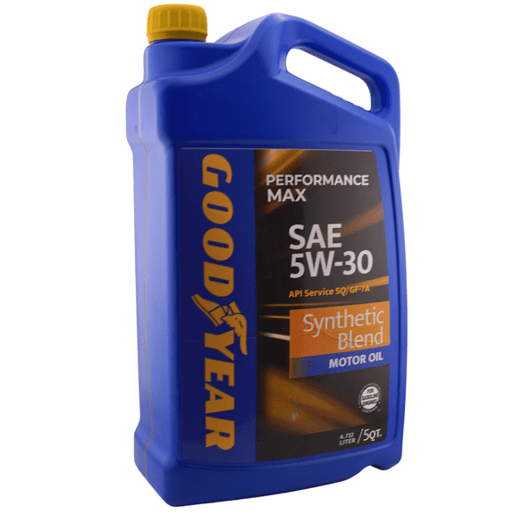 Synthetic Blend Motor Oil SAE 5W-30 Goodyear Performance Max API SQ/ILSAC GF-7A 5 Quart