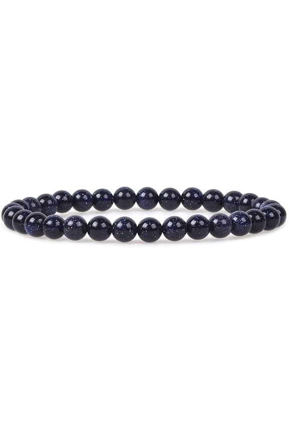 Synthetic Blue Goldstone 6mm Round Beads Stretch Bracelet 6.5" Unisex