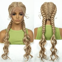 Synthetic Braided Wigs with Curly Wave for Women Lace Frontal Twist Braids Wig with Baby Hair for Girls 30 Inches (27/613 Color)