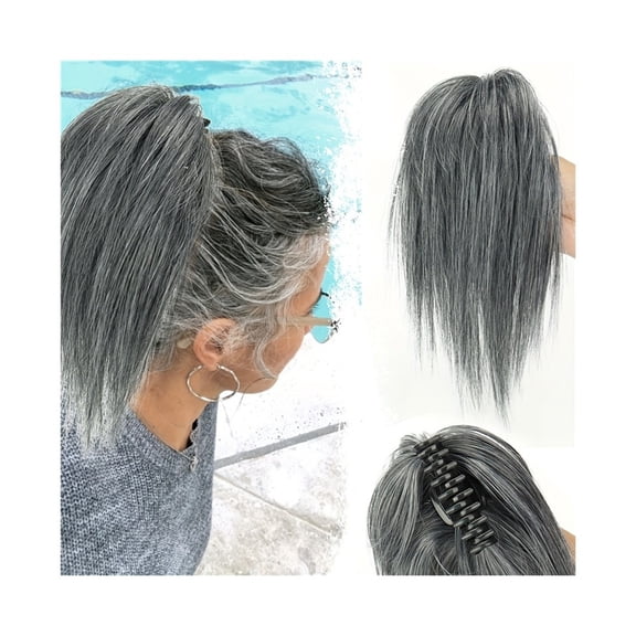 Synthetic Claw Clip Bun Hair Piece 12 Inch Short Straight Ponytail Hair Extensions