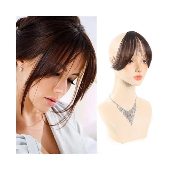 Synthetic Clip-In Bangs for Women Straight Center-Parted Fake Bangs with Temples