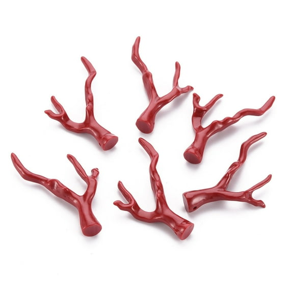 Synthetic Coral Beads Branch Dyed Dark Red 43.5~44.5x34x7.5mm Hole: 1.5mm