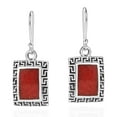 thumbnail image 1 of Synthetic Coral Greek Key Frame Sterling Silver Dangle Earrings, 1 of 5