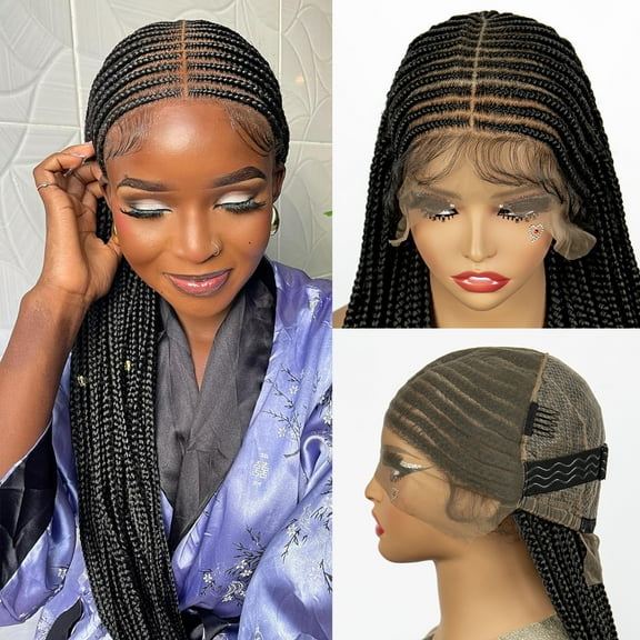 Synthetic Cornrow Braided Wigs 36 Inches Full Lace Twist Braiding Wig with Baby Hair Lace Frontal Knotless Box Braided Wigs