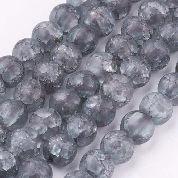 Synthetic Crackle Quartz Bead Strands Round Dyed Frosted Gray 8mm Hole: 1mm about 50pcs/strand 15.75 inch