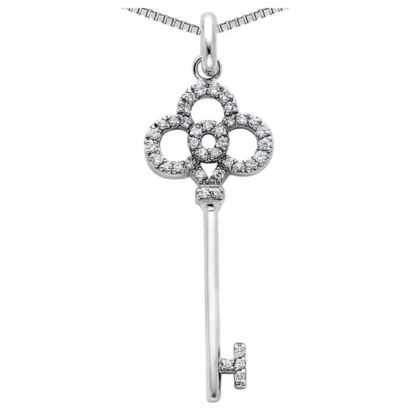 Synthetic Cubic Zirconia (CZ) Key Pendant Necklace in Sterling Silver with Chain