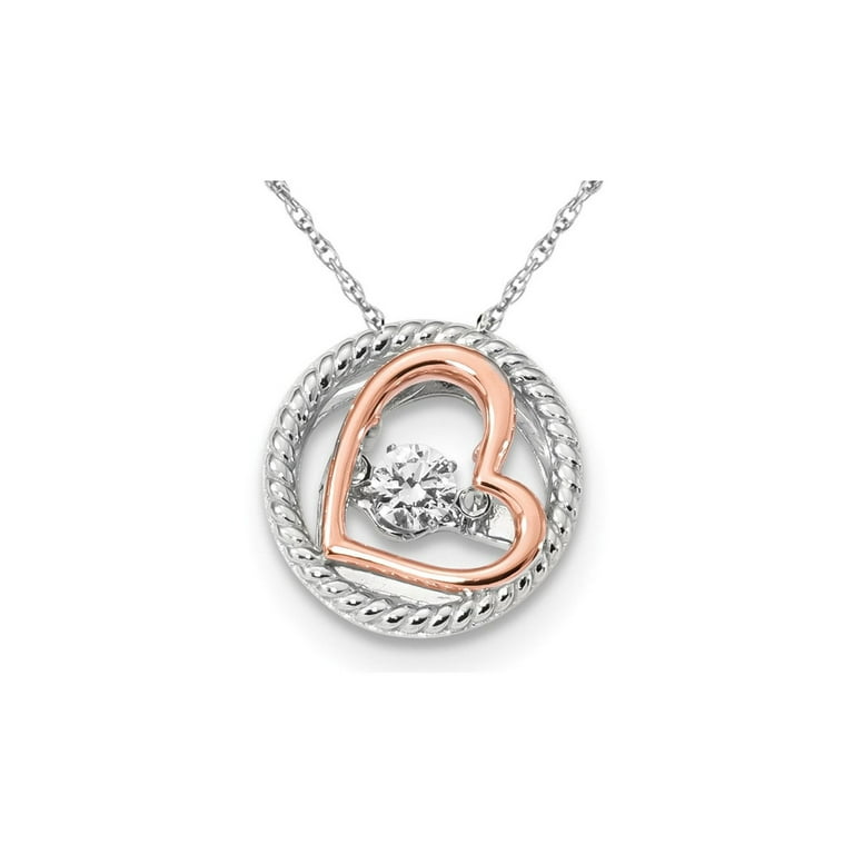 Sterling Silver Rose Gold-Plated CZ Polished Heart Awareness Necklace Sterling Silver Rose Gold-Plated CZ Polished Heart Awareness Necklace