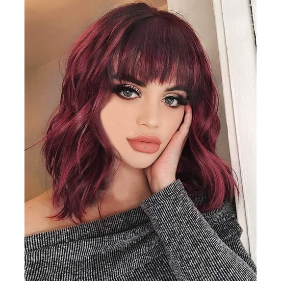 Synthetic Curly Bob Wig with Bangs Short Bob Wavy Hair Wigs for Women Bob Style Synthetic Heat Resistant Bob Wigs a4