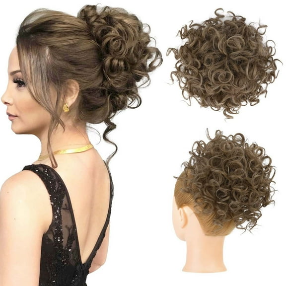 Synthetic Curly Chignon with Elastic Net, Adjustable Bangs Ponytail Wrap for Messy Updo, Quick Styling Hairpiece, Various Color Selections