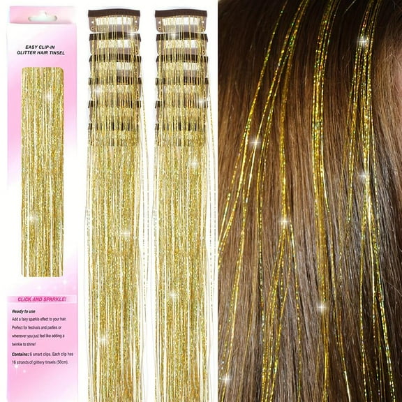 Synthetic Fiber Clip-in Hair Tinsel, Sparkly Glitter Hair Extensions for Christmas & New Year