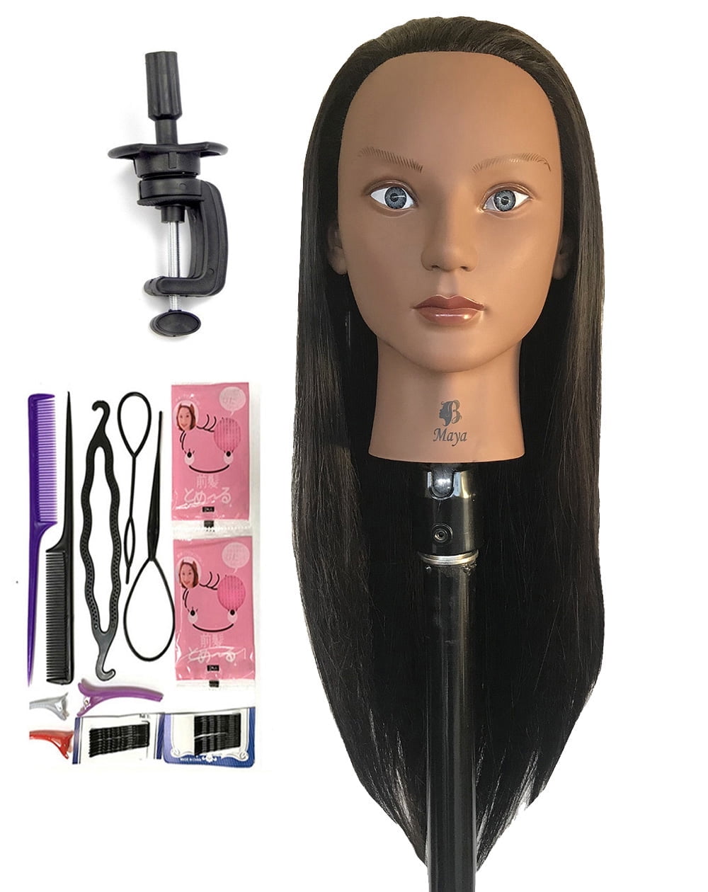 Synthetic Fiber Mannequin Head with Long Hair, Hairdresser/Cosmetology Training, 30 in.