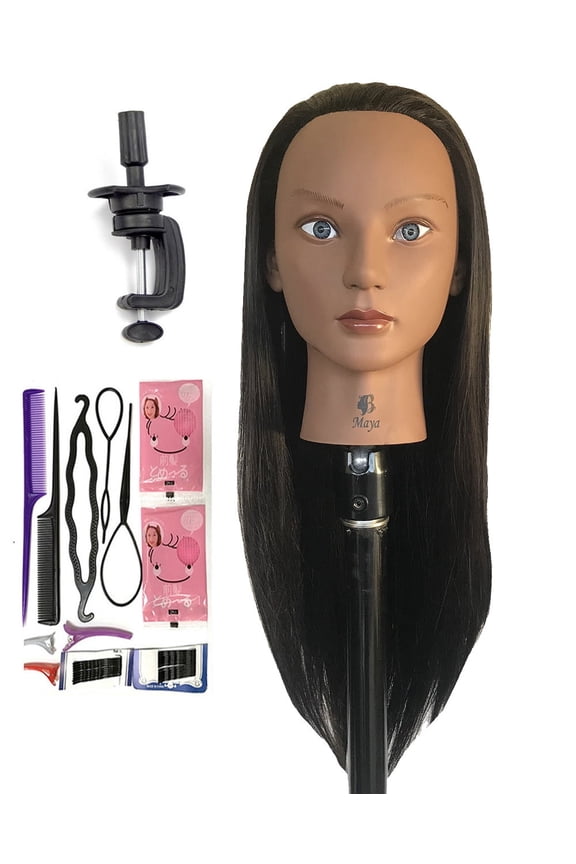 Synthetic Fiber Mannequin Head with Long Hair, Hairdresser/Cosmetology Training, 30 in.