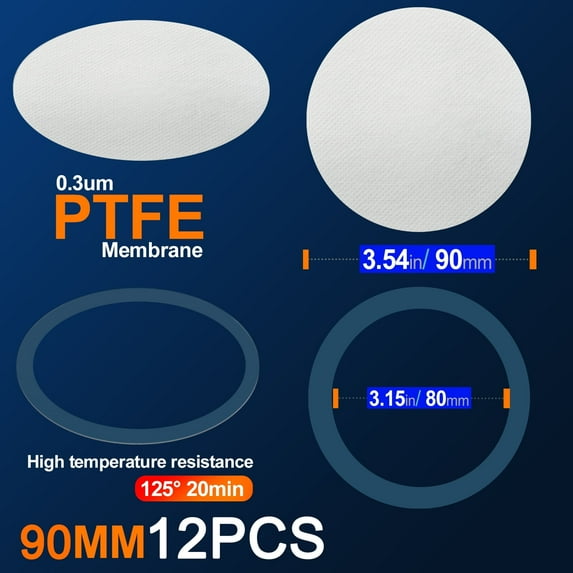 Synthetic Filter Paper Sticker 90 mm 0.2 μm PTFE Filter Disc Strong Adhesive Patch for Buchner Funnel Mushroom Cultivation (12pcs)