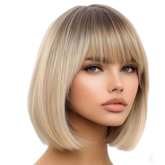 Synthetic Gold Short Bob Wig - Fashionable Straight Full Wig for Women, Natural-Looking Heat-Resistant Fiber, Soft Comfortable Lightweight Hairpiece, Easy Styling, Everyday Wear