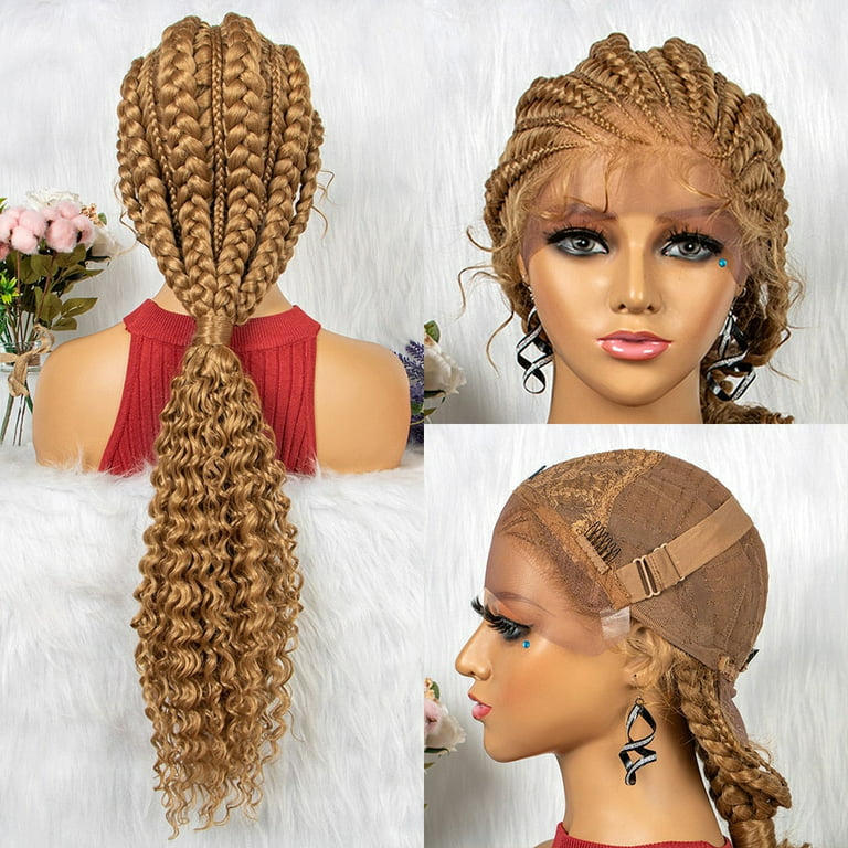 Synthetic Hair Braided Ponytail Lace Front Wigs Kinky Curly