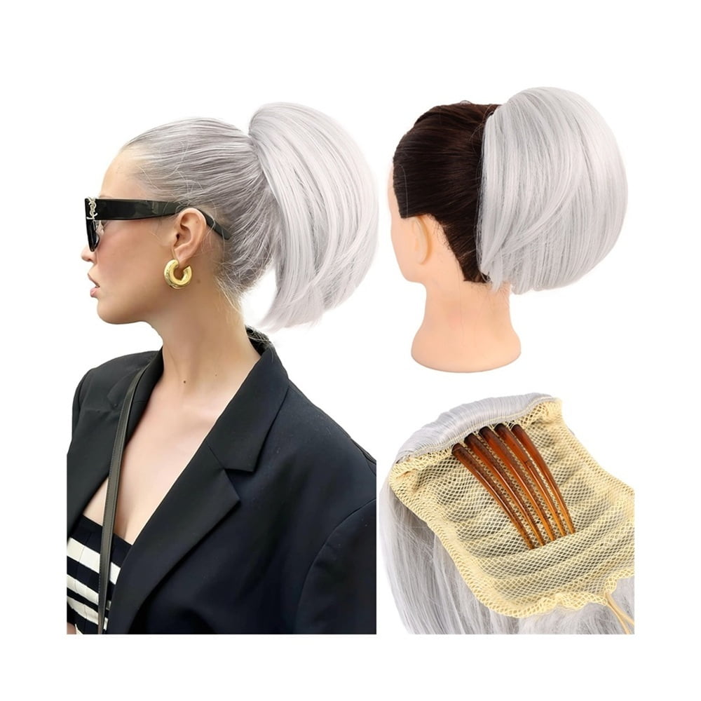 Synthetic Hair Bun Chignon Updo Elastic Drawstring Short Ponytail Hairpiece Comb Clip in Hair Extensions
