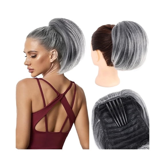 Synthetic Hair Bun Chignon Updo Elastic Drawstring Short Ponytail Hairpiece Comb Clip in Hair Extensions