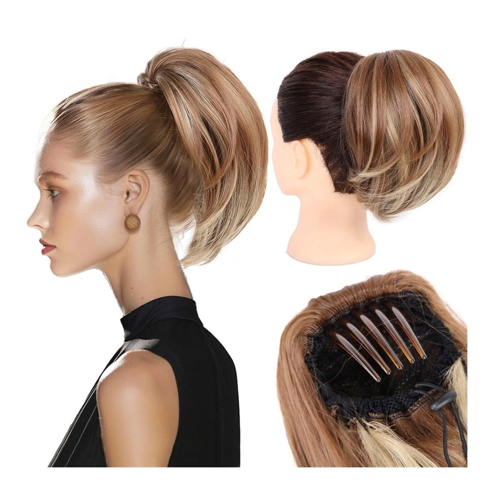 Synthetic Hair Bun Chignon Updo Elastic Drawstring Short Ponytail Hairpiece Comb Clip in Hair Extensions